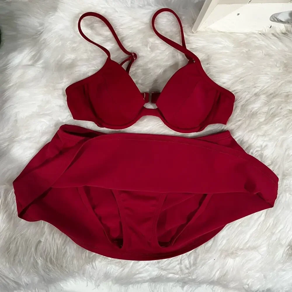 NEW Spiegel Vintage 3 pc Push Up Bikini Top Moderate Scoop Bottoms Swimskirt 2/4